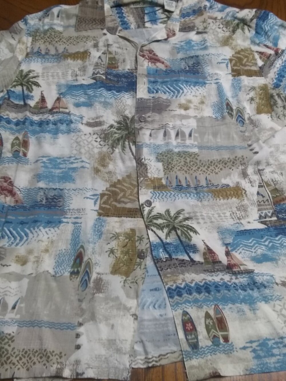 'palms and boats" Themed Men's Casual Button Up Shirt